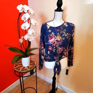 NWT A. BYER Floral Top,Multi Color Front tie S…